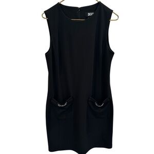 DKNY Sleek Black Mini Dress with Zipper Accents